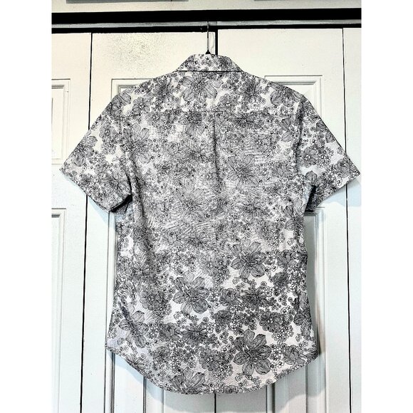 ORIGINAL PENGUIN Black & White Floral Slim-Fit Short-Sleeve Button Down - Picture 5 of 6